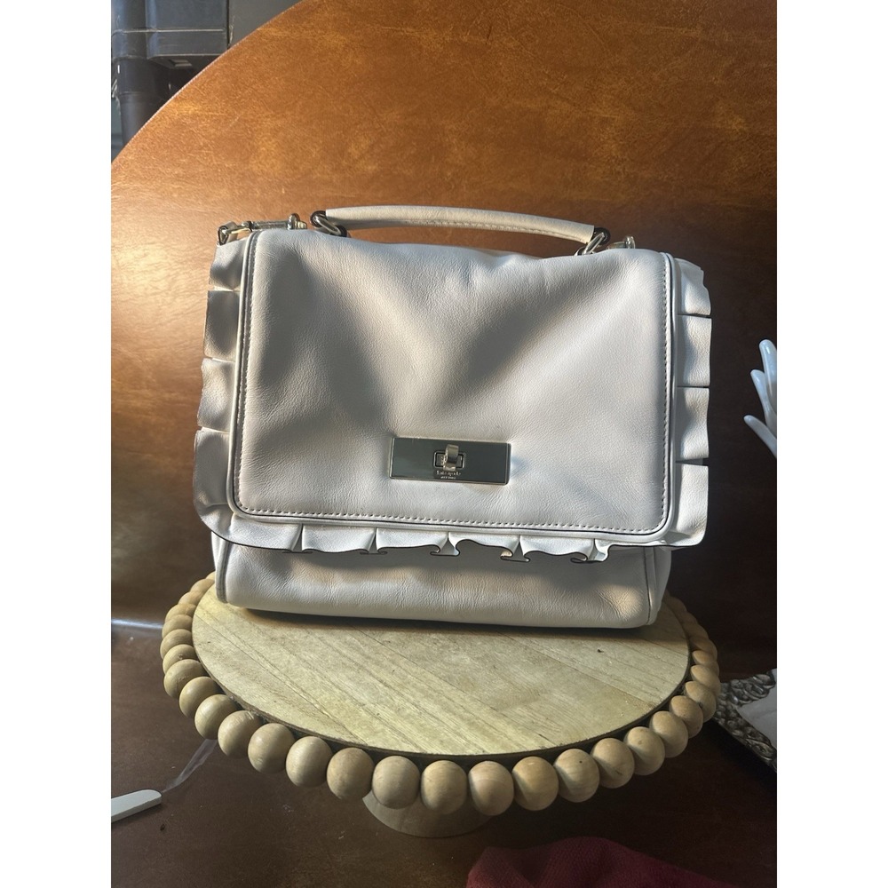 Kate Spade Adelina In Cement Leather Tote Cross Body Shoulder Purse Gold HW